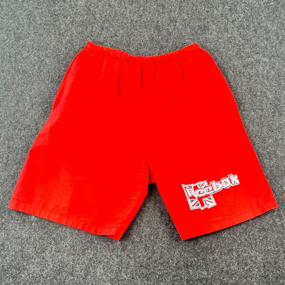 Vintage Reebok Shorts Mens XL Red Cotton Union Jack Logo Made in USA 90s Gym